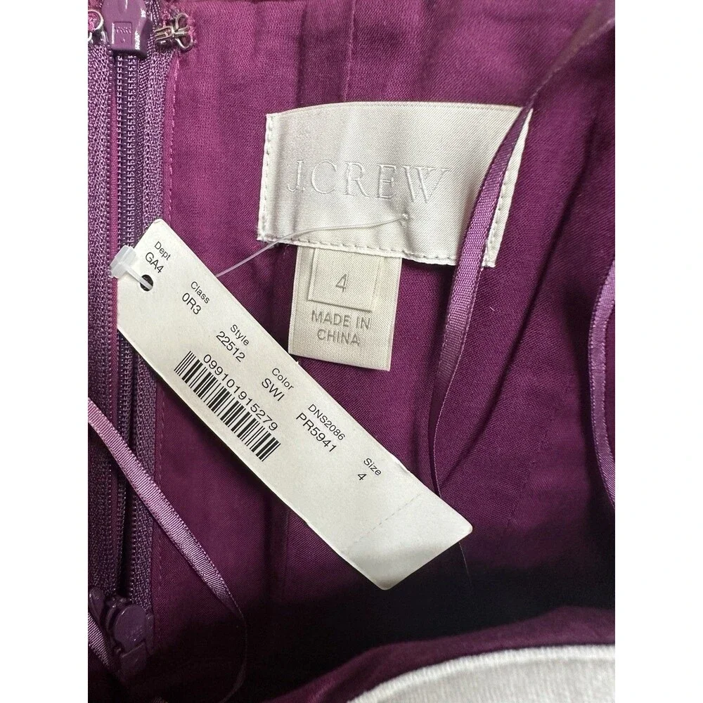NWT J Crew Sz 4 Taryn Silk Chiffon Strapless Sweetheart Plum Mini Dress 22512